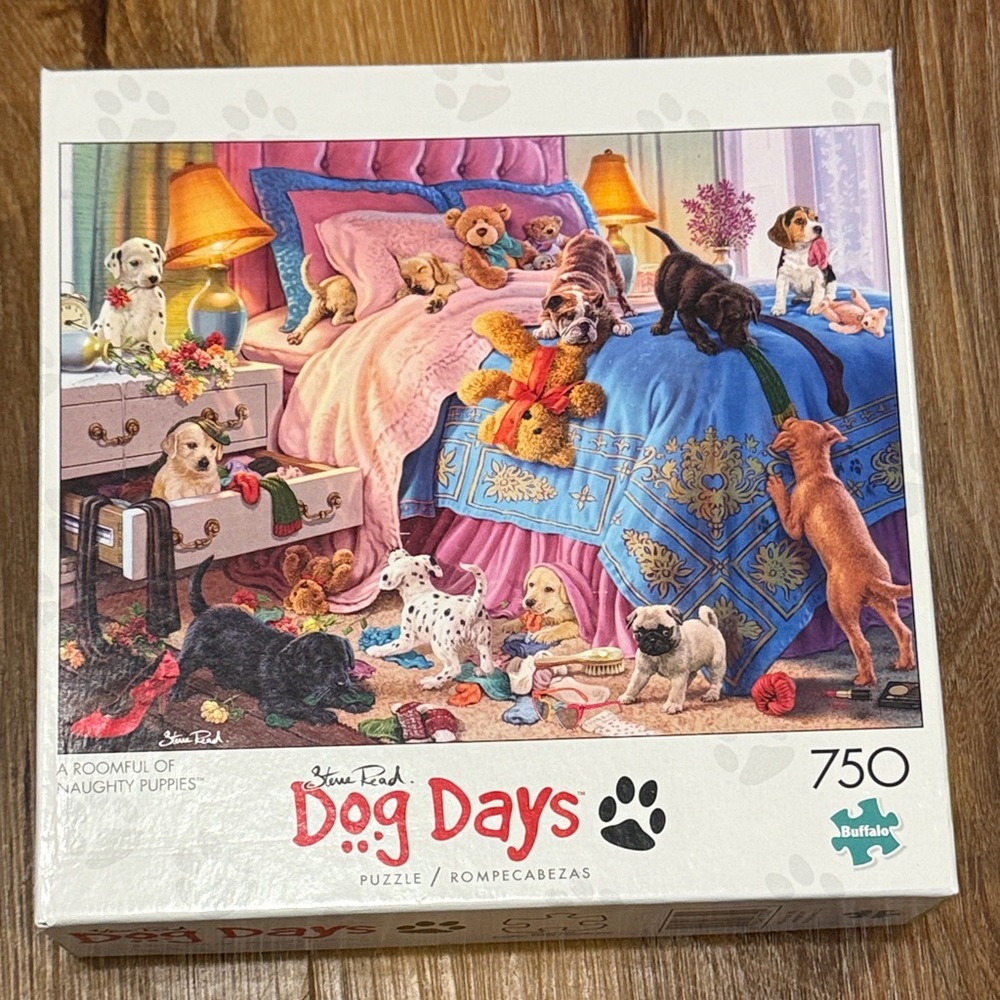 “A Roomful of Naughty Puppies” 750-Pieces Jigsaw Puzzle (24”x18”)(EUC)